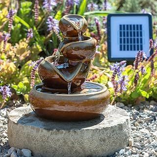25cm Solar Powered Ceramic Oil Jar Three Tier Cascade Patio Garden Water Feature