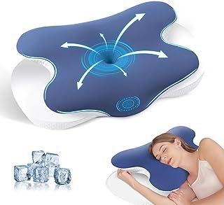 JINXIA Memory Foam Pillow,Cervical Pillow for Shoulder Pain,Ergonomic Orthopedic Neck Support Pillow for Side,Back and Stomach Sleepers with Washable Ice Silk Pillowcase,Blue
