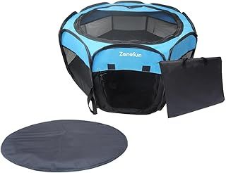 ZaneSun Portable Foldable Pet Playpen +Carrying Case + Pet playpen mat Kennel Indoor/Outdoor Water-Resistant Removable Shade Cover for Small Puppy Kitten Rabbit (71 * 71 * 40cm, Blue)