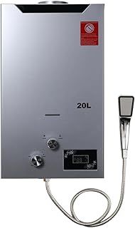 20L 40KW LPG Propane Gas Water Heater, Portable Tankless Instant Hot Water Heater Boiler Burner with Shower Head Kit for Small Homes RVs Sailboats Cabins Camping, Silver