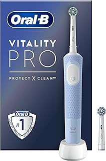 Oral-B Vitality Pro Electric Toothbrushes Adults, Oral B Electric Toothbrush, 1 Handle, 2 Toothbrush Heads, 3 Brushing Modes Including Sensitive Plus, Rechargeable Toothbrush, 2 Pin UK Plug, Blue