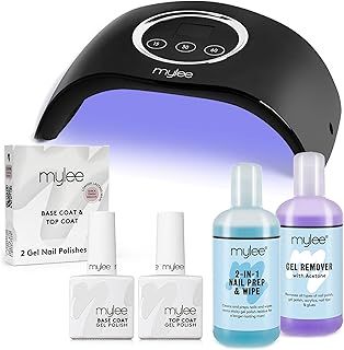 Mylee LED Gel Polish Nail Drying Lamp Kit, Compatible With All Gel Polish, Kit includes Petite LED Nail Curing Lamp, Top & Base Coat 2x10ml, Nail Prep & Polish Wipe 125ml, Gel Remover 125ml