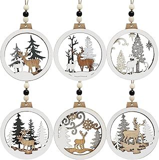 Joiedomi 6 Pieces Wooden Christmas Ornaments Hanging Reindeer Ornaments for Indoor/Outdoor, Party Decoration, Tree Ornaments, Events and Christmas