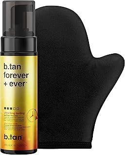 b.tan Long Lasting Self Tanning Gift Set | b.tan Forever Kit - Best Express Fake Tan w/Mitt Applicator Glove, 1 Hour Dark Face & Body Tanner Mousse, Instant Results, Vegan, Cruelty Free, 200ml