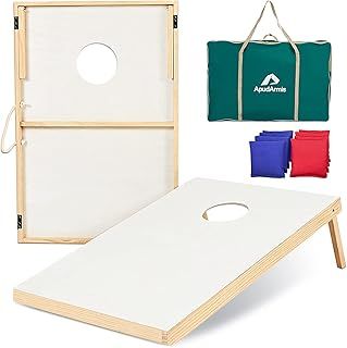 ApudArmis Wooden Cornhole Boards Set, Classic Outdoor Games Set with 8 Cornhole Bean Bags and Carrying Case - Tailgating BBQ’s Camp Lawn Yard Beach Game for Teens Adults Family