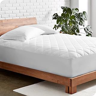 Bare Home Quilted Fitted Mattress Pad (Double) - Cooling Mattress Topper - Easily Washable - Elastic Fitted Mattress Cover - Stretch-to-Fit up to 30 CM Deep (Double)