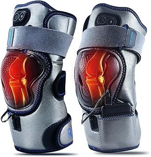 Heated Knee Massager Rechargeable - HONGJING Cordless Knee Massage Wrap for Arthritis Joint Pain Relief, 3 Adjustable Vibration & Heat (1 Pair), Silver