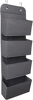 ManGotree Over Door Storage Organiser,Hanging Storage Shelves, Closet Storage,Wardrobe Storage Organizer, 4 Pockets Door Hanging Closet Storage with 4 Hooks,Storage Toys,Purses,Foldable (Dark gray)