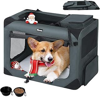 Reerooh Dog Carrier Cat Carrier Bag, Foldable Fabric Car Dog Travel Crate, Portable Soft Pet Carrier for Transport, Breathable Carrier with Cushion & Bowls