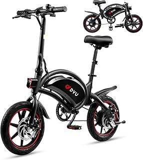 DYU D3F Electric Bike, 14" Portable E-bike, 36V 10AH Lithium Battery, 25KM/H & 60KM Range, 5H Fast Charge, 15° Climbing Ability,Dual Disc, Spring Shock Absorber, Unisex Adult