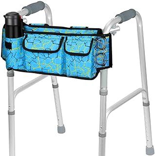 supregear Walking Frame Bag, Walker Basket Organizer Pouch Tote for Walker Style Rollator and Wheelchair, Updated Hook & Loop Design, Easy Access to Zipper Pocket, Blue