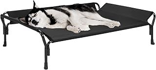 Veehoo Cooling Elevated Dog Bed, Dog Cots for Large Dogs, Raised Pet Beds with Guardrail & Slope Headrest, Durable & Breathable Teslin Mesh for Indoor & Outdoor, Large, Black