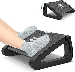 Ergonomic Foot Stool Under Desk, Adjustable Office Foot Rest with Massage Texture and Roller, 6 Height Settings, Suitable for Home and Office