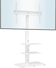 BONTEC Universal Floor TV Stand for 30-70 inch LED OLED LCD Plasma Flat Curved Screens, Height Adjustable Tall TV Stand with 3-Tier Tempered Glass Shelves up to 40KG, Max VESA 600x400mm (White)