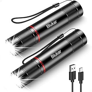 LED Torch Rechargeable, [2 Pack] 2000L Super Bright Adjustable Focus Flashlight, 4 Lighting Modes, Long Battery Life, Waterproof Pocket Size Torch for Power Cuts, Emergency, Camping, Outdoor