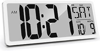 Digital Wall Clock 15" Digital Alarm Clock for Bedroom Wall Clocks Battery Operated Large Display with Temperature Desk Clocks for Office Living Room Decor