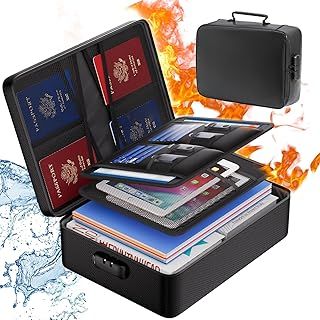 Fireproof Document Box, 3-Layer Fireproof Document Bag Portable Large Capacity Water Resistant Storage Safe Boxes with Lock for Important Documents,Certificates,Passports,Legal Files and Valuables