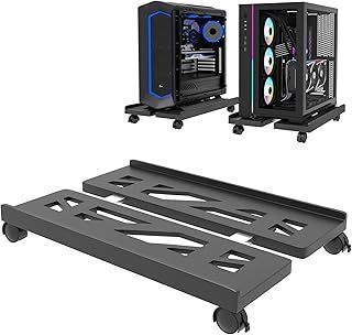 Hmfmdy Mobile CPU Stand, Desktop Stand, Adjustable Computer Tower Stand CPU Rolling Stand, Computer Mobile Cart Holder with Locking Rolling Caster Wheels Fits Most PC Gaming Case Home Office - Black
