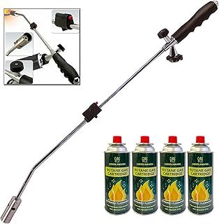 GREEN HAVEN Weed Burner with 8 Butane Gas Canister - Auto Ignition, Adjustable Flame Butane Weed Burner, Flame Thrower for Weeds Wand Burner for Driveways & Patios