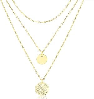 LOLIAS 18K Gold Layered Necklaces Women Boho Disc Necklace Pendant Choker Multi Layered Adjustable