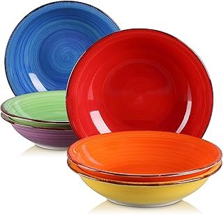 vancasso Bonita Soup Bowl Set of 6, 27 oz Ceramic Pasta Bowl Set, Noodle Bowl, Microwave & Dishwasher Safe Soup Plates, Serving Bowls, Blue