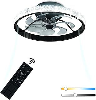 40CM Diameter Black Ceiling Fan with Light,Small Fan Lights with 6 Speeds,3 Color Temperature Flush Mount Ceiling Light with Remote Control,Dimmable Fan Lights for Bedroom,Kid's Room,Living Room