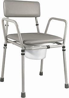 Aidapt Free Standing Height Adjustable Stacking Commode Chair with Padded Back, Arm Support and Padded Over Seat Flat Pack Aid