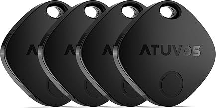 ATUVOS Air Tag Tracker Bluetooth Item Finder - 4 Pack,Compatible with Apple Find My (iOS Only), Replaceable Battery, IP67 Waterproof, for Keys, Luggages, Suitcases, Bags, Black