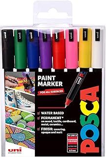 POSCA PC-1MR Permanent Marker Paint Pens, Ultra Fine Tip, Multi Surface Use On Wood Metal Paper Canvas Cardboard Glass Fabric Ceramic Rock Pebble Porcelain, Set of 8 x 0.7 mm, Standard Colours