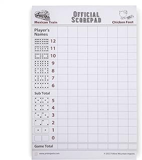 Yellow Mountain Imports Mexican Train and Chicken Foot Dominoes Scorepad/Scoring Sheets (21 x 14 centimeters) - 60 Sheets