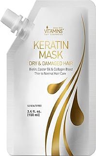 Vitamins Hair Mask Conditioner Keratin Treatment - Biotin Castor and Coconut Oil Deep Conditioning for Thin Fine Hair - Anti Frizz Moisturiser for Curly Straight Dry Damaged and Frizzy Locks