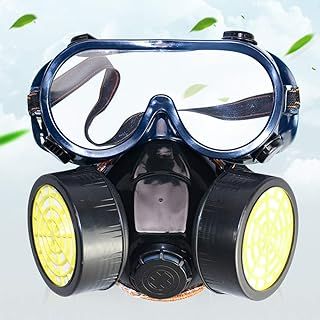 Safety Full Face Cover, Reusable Mask Respirator with Safety Goggles, Dual Cartridge Anti-Dust Gas Mask for Painting, Dust, Particulate, Machine Polishing, Welding (Black)