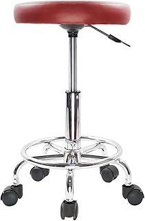 KKTONER PU Leather Round Rolling Stool with Foot Rest Swivel Height Adjustment Spa Drafting Salon Tattoo Work Office Massage Stools Task Chair (Red)