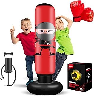 Punching Bag for Kids 160cm Inflatable Ninja Kids Punching Bag with Boxing Gloves and Pump Boxing Bag for Practicing MMA Karate Taekwondo and to Relieve Pent Up Energy