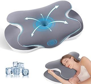 Memory Foam Pillow for Neck and Shoulder Pain, Cervical Pillow with Cooling Silk Cover, Ergonomic Orthopedic Neck Support Pillow, Back/Side/Stomach Sleeper Pillow for Sleeping,Gray