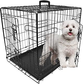 DogCrates+ Small Foldable Dog Crate with 2 Doors, Non-Chew Plastic Removable Tray, 24-Inch Black