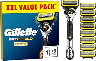 Gillette ProShield Power Men's Razor + 9 Razor Blade Refills 5 Anti-Friction with Precision Trimmer,