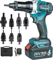 Electric Rivet Nut Gun Set, Automatic Rivet Nut Guns Portable Pulling Blind Riveting Nut Gun Rivet Tools with 26V Battery, Charger, Ideal for M3 M4 M5 M6 M8 M10 M12 Nuts-5200mah