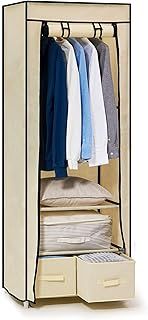Hododou Canvas Wardrobe Fabric Wardrobe for Bedroom 160 x 59 x 43CM Portable Closet with 2 Drawers and Hanging Rail, for Living Room, Dormitory, Fabric Closet for Clothes, Bags, Toys, Shoes, Beige