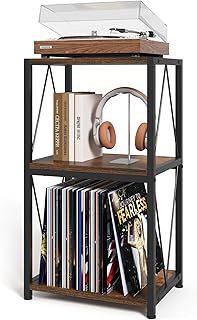 Record Player Stand, 3 Tier End Table with Vinyl Record Storage, Record Player Table with Storage, Turntable Stand for Vinyl Player, Vinyl Record Holder for Living Room, Bedroom