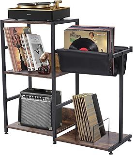Large Record Player Stand, Retro Turntable Cabinet With Vinyl Storage Table, LP Display Shelf and Magazine Holder Sling