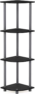 Furinno 4-Tier Corner Display Rack Bookcase Shelving Unit, Wood, Black and Grey, one size