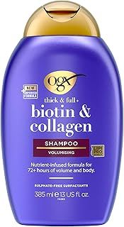 OGX Biotin and Collagen Volumising Hair Shampoo, Thick and Full, with Vitamin B7 Biotin, and Collagen, for Fine Hair, Sulfate Free Surfactants, 385ml