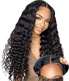 22 Inch Glueless Wigs Human Hair Pre Plucked Pre Cut Wear and Go Glueless Wig 200% Density 6x5 Deep Wave HD Lace Front Wigs Human Hair for Black Women Lace Closure Wig for Beginners (56cm)