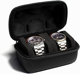 AUKURA 2 slot Hard Watch Travel Case, Watch Roll Case Storage and Organizer for Men and Women, with anti-move watch pillow (Black fabric 2 slot)