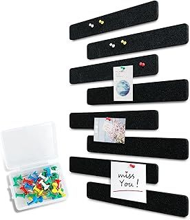 Felt Pin Board Bar 38cm x 5cm, 8 Pack Cork Board Bulletin Board Strips with 40 Push Pins, Home Office Memo Notice Boards Felt Wall Tiles
