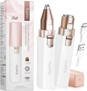 Facial - Eyebrow Hair Remover for Women: Rechargeable 2 in 1 Eyebrow Trimmer and Face Shavers for Women - Painless Electric Hair Removal Device for Face Eyebrows Peach Fuzz Lips with Light