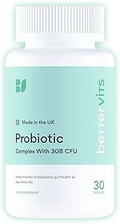 Bettervits Probiotics for Gut Health | 30 Billion CFU for Adults | Bloating Relief & Complete Gut Repair | with Acidophilus, Prebiotic Inulin, Vitamin B12 & Lactobacillus | 30 Capsules