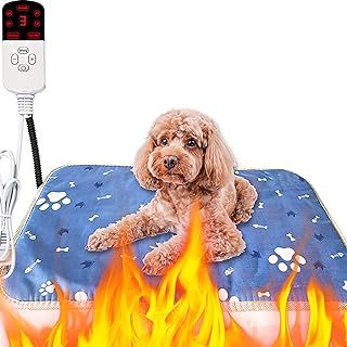 Pet Heat Pad, 75×45cm Electric Dog Heat Pad, Pet Heating Pad with 9 Adjustable Temperature and Adjustable Timer, Safety Waterproof Heated Pad Mat with Chew Resistant Cord