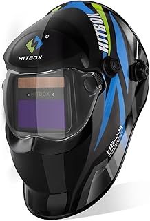 HITBOX Auto Darkening Welding Helmet Solar Powered Welding Hood with Adjustable Wide Shade Range 4/9-13 for Mig Tig Arc Welder（BLUE）